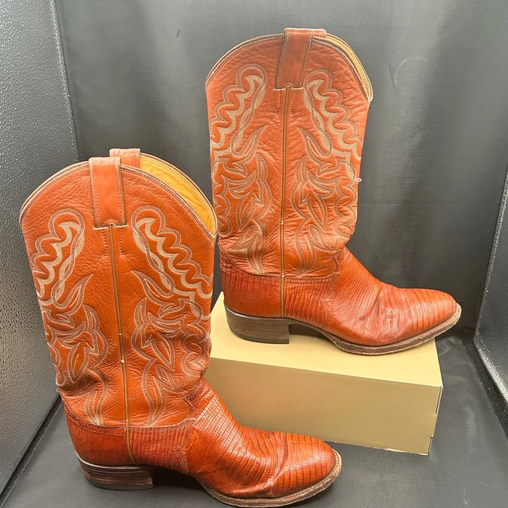 Justin Womens Lizard Skin Western Cowgirl Boots Cognac Brown 8310 8.5 D